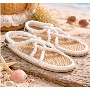 Nomadic State of Mind White Rope Sandals Boho Coastal Beach Minimal Style Size 8